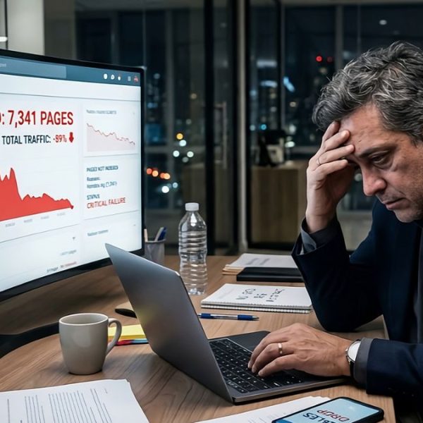 Imagen que muestra al CEO de una empresa sufriendo las consecuencias de no hacer SEO