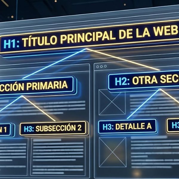 Diagrama conceptual de la jerarquía técnica de encabezados HTML para la optimización de páginas web.