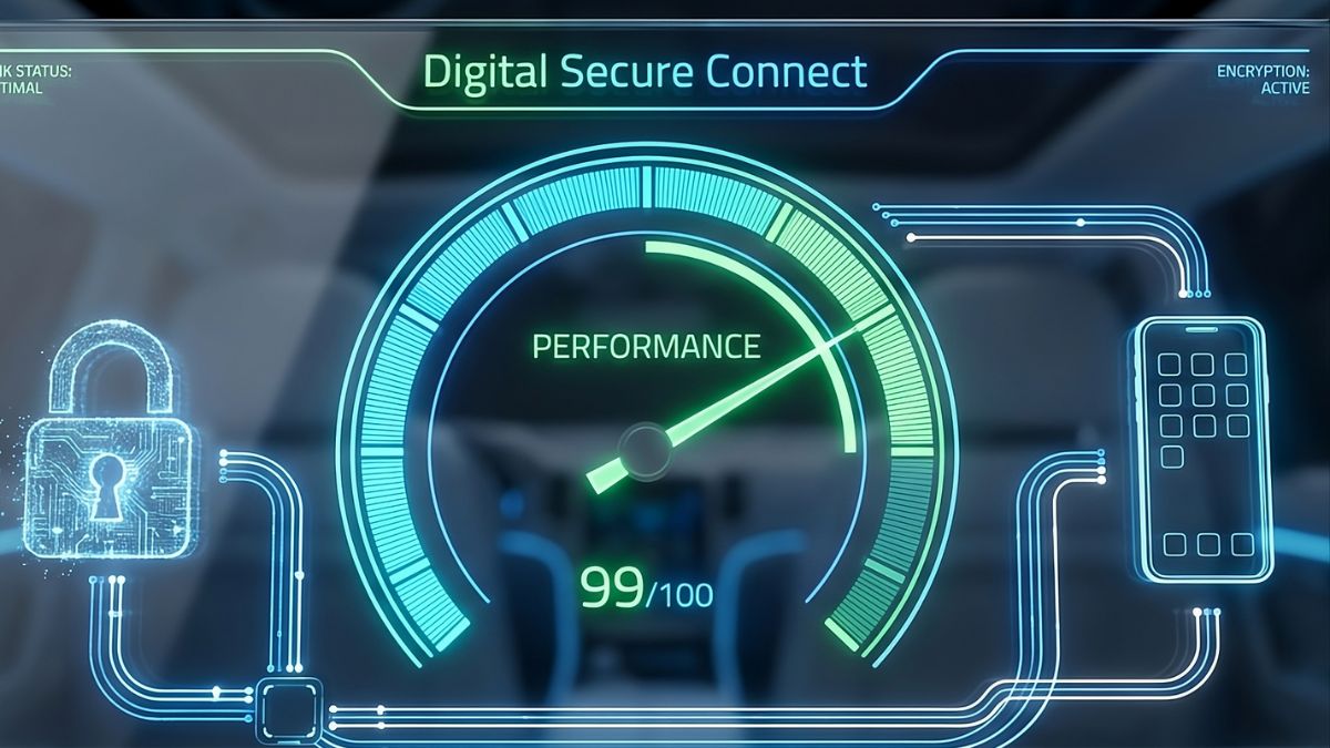 Gráfico de velocímetro digital representando la optimización técnica y velocidad de carga de un sitio web.
